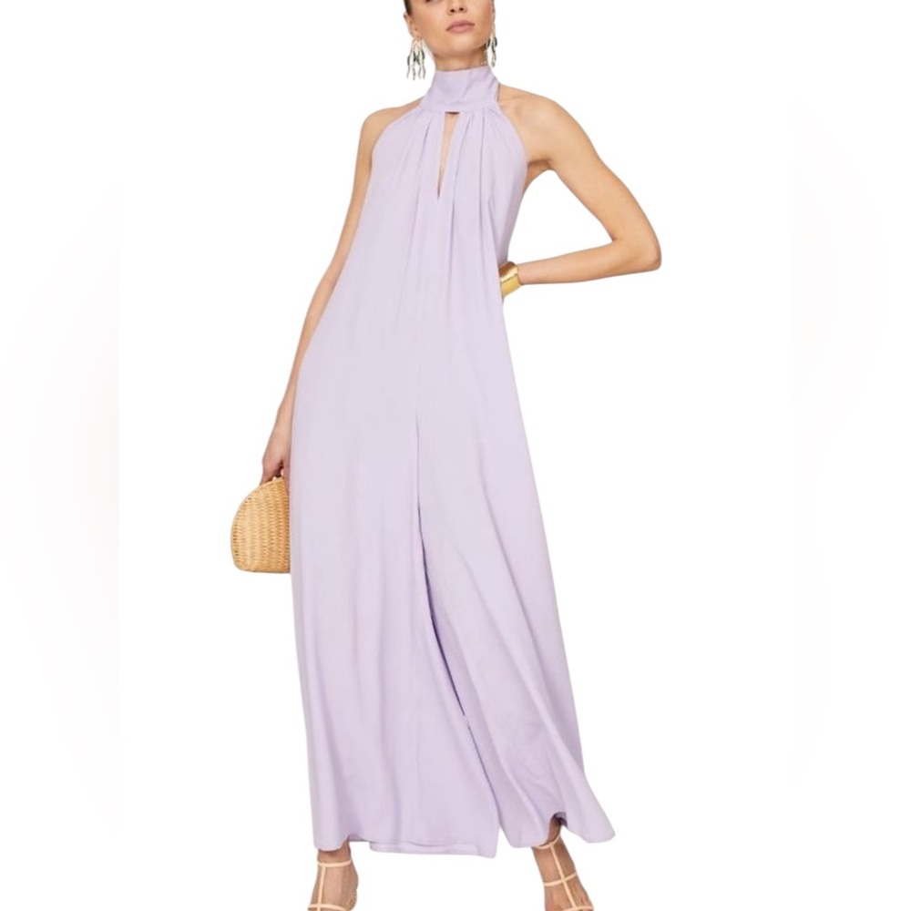 SFIZIO Lavender Purple Halter Sleeveless Wide Leg Scarf Jumpsuit Size XS READ